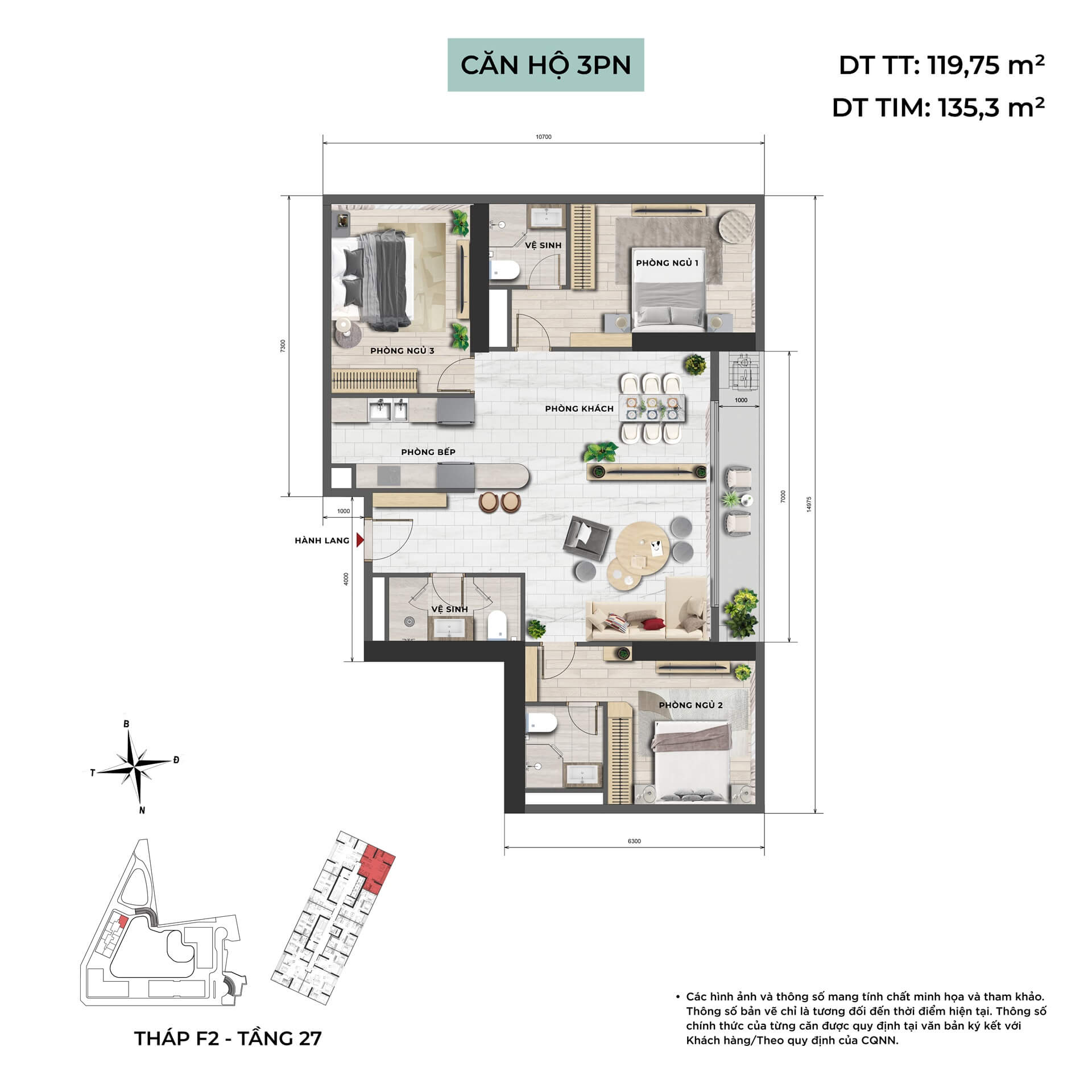 thiết kế căn hộ 3 phòng ngủ dự án sun group mê linh