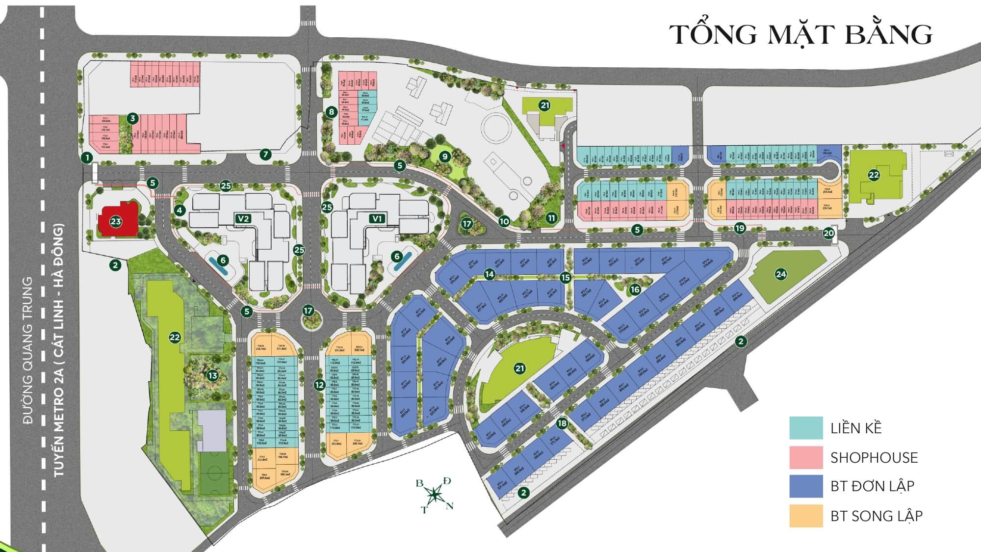 mặt bằng thấp tầng the vista văn la hà đông